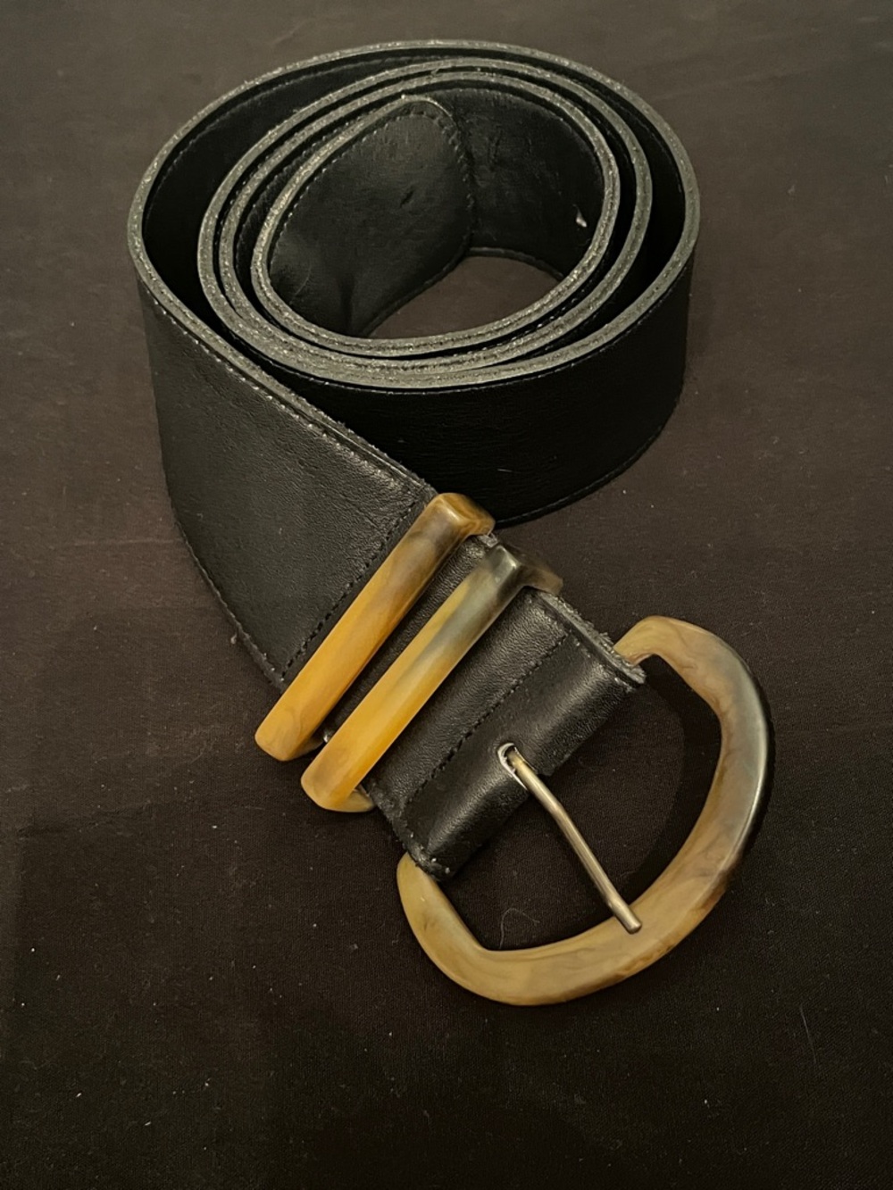 Vintage Ann Taylor Wide Leather Belt Faux Tortoise Buckle Size Large